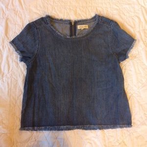 Cloth & Stone Chambray Denim T-Shirt Frayed Hem